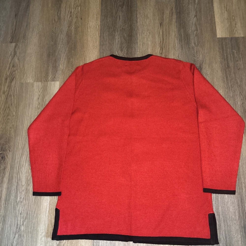 BOB MACKIE Wearable Art Sweater Women's Large Red Black Cardigan Dragon Elegant - Picture 2 of 11